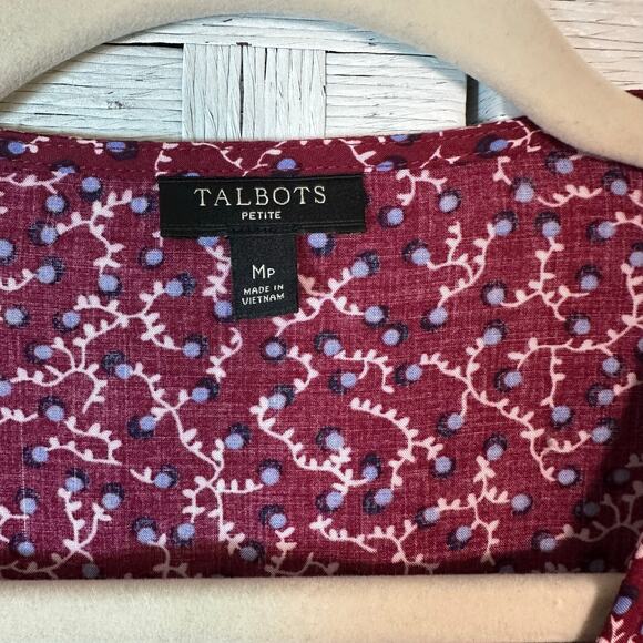Talbots Women’s blouse wrap side tie floral burgundy fall feminine academia - Picture 3 of 9